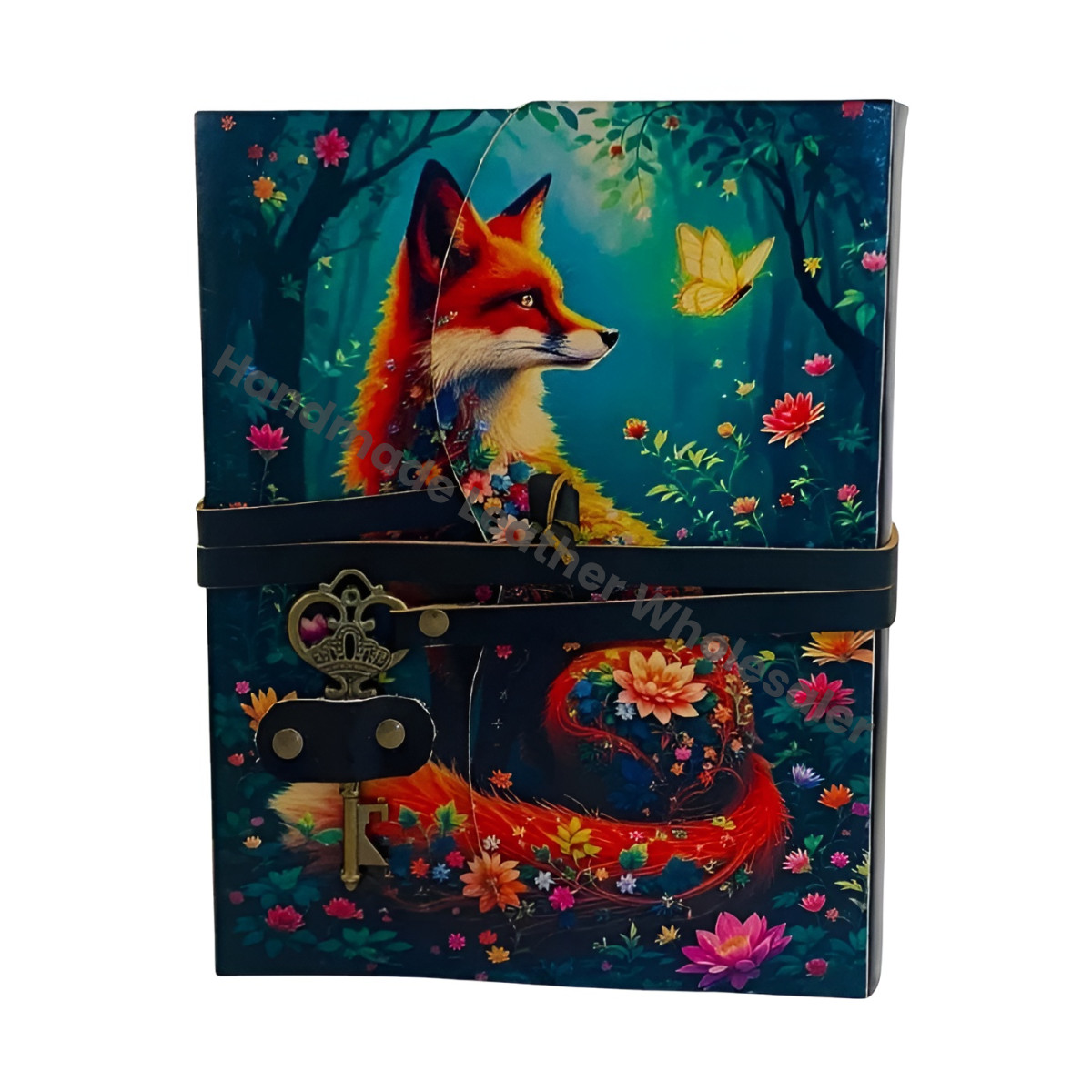 Fox Leather Journal Vintage Handmade Notebook With Key Grimoire Spell Book of Shadows Celestial Diary Christmas Gifts For Him Her