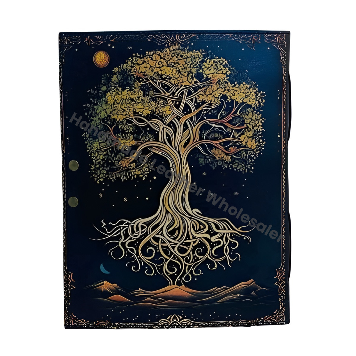 Large Grimoire leather journal, Print Tree of Life Journal, Blank spell book of shadows Leather Celestial Gifts For Him Her.