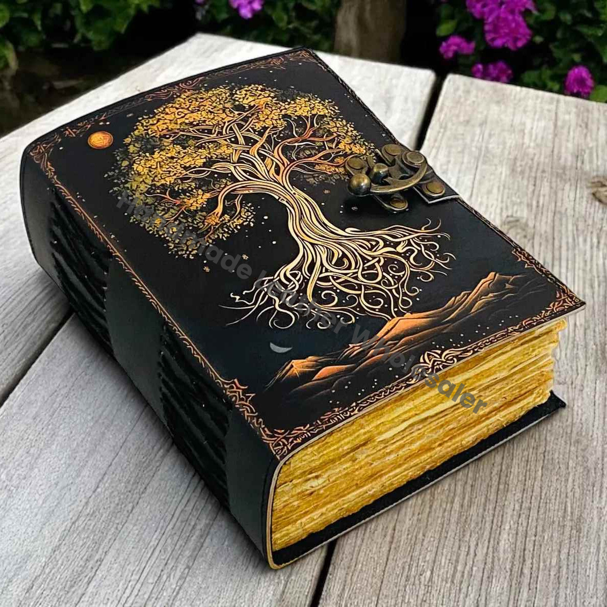 Large Grimoire leather journal, Print Tree of Life Journal, Blank spell book of shadows Leather Celestial Gifts For Him Her.