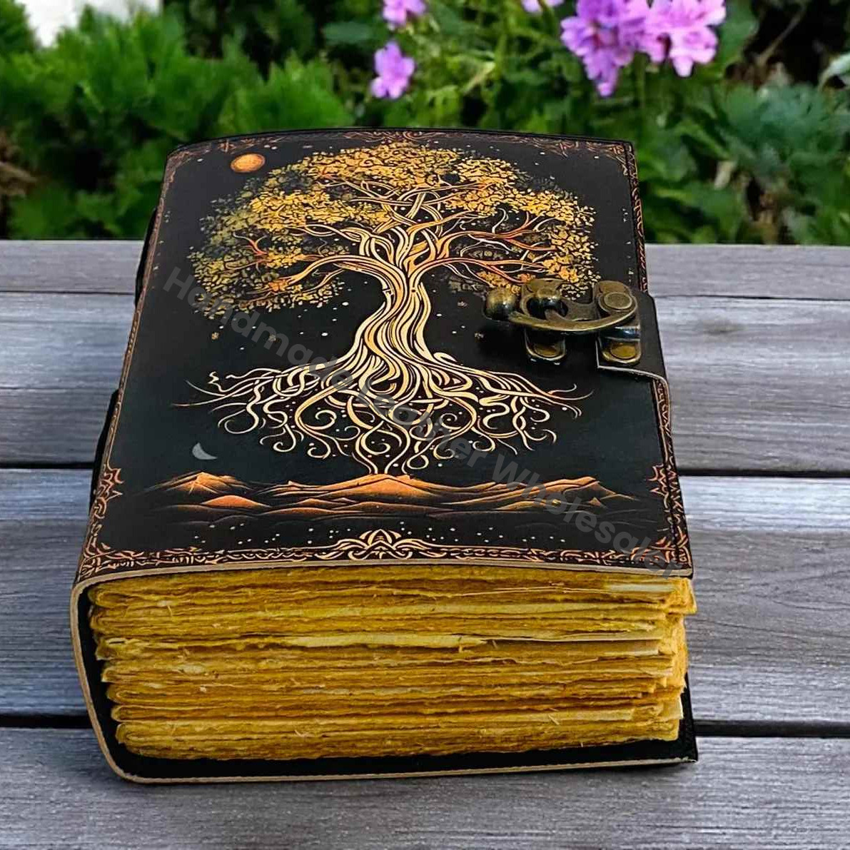 Large Grimoire leather journal, Print Tree of Life Journal, Blank spell book of shadows Leather Celestial Gifts For Him Her.