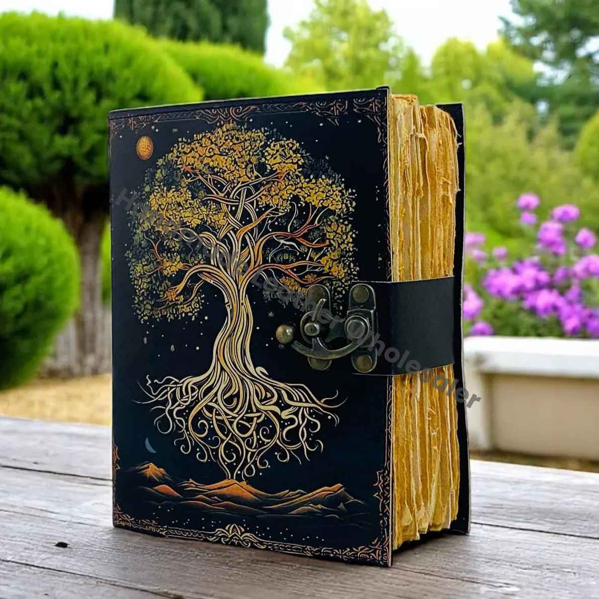 Large Grimoire leather journal, Print Tree of Life Journal, Blank spell book of shadows Leather Celestial Gifts For Him Her.