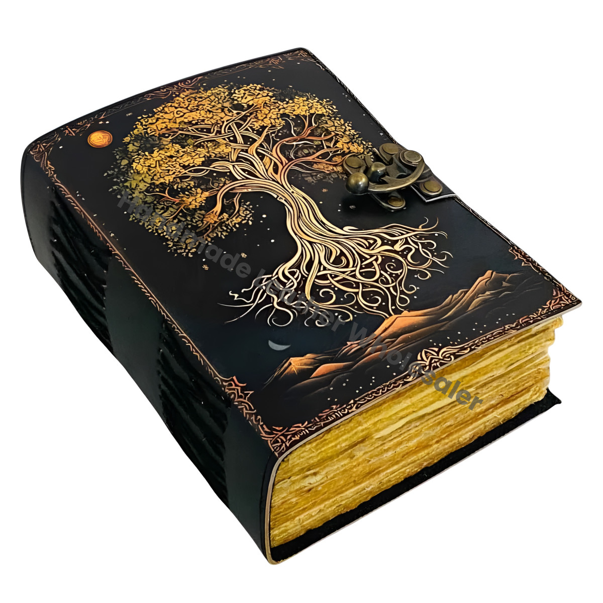 Large Grimoire leather journal, Print Tree of Life Journal, Blank spell book of shadows Leather Celestial Gifts For Him Her.