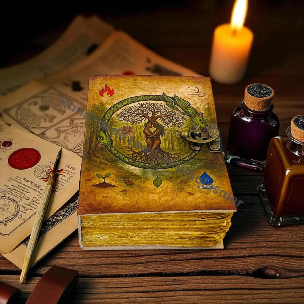 Tree of Life Leather Grimoire: Vintage Spell Book of Shadows Blank Witchcrafts journal