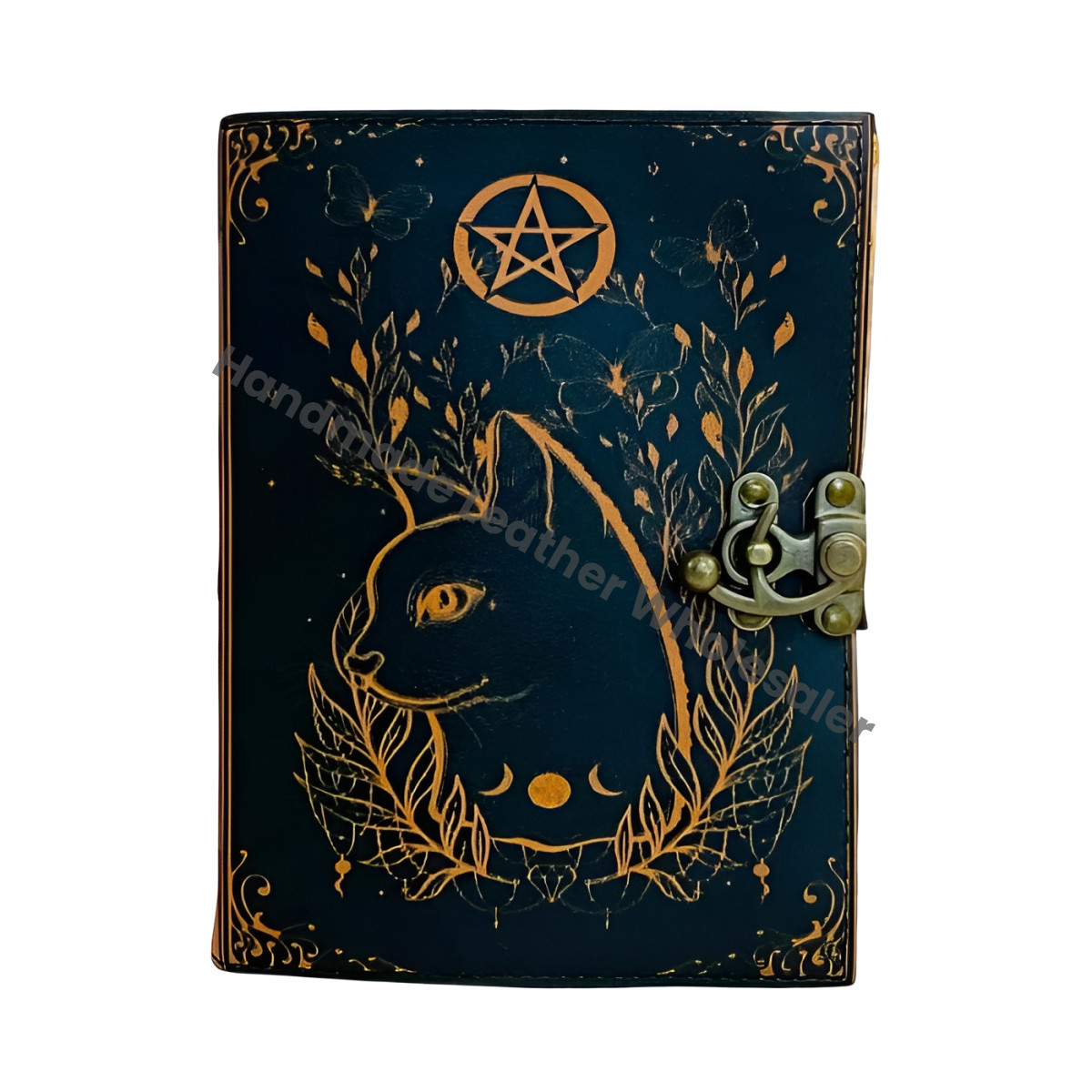 Grimoire Celtic Cat Book of shadow -Leather Journal- Blank Spell book - Witch Wiccan Notebook Journal