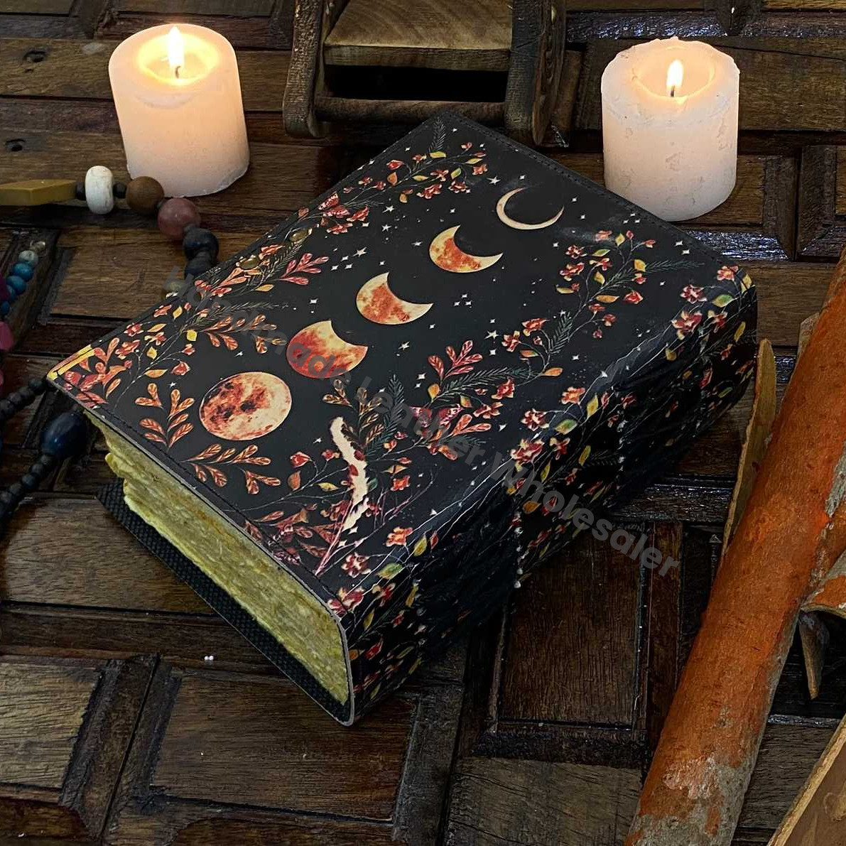Moon Phase - Grimoire leather journal Notebook - book of shadows - Blank spell book Leather