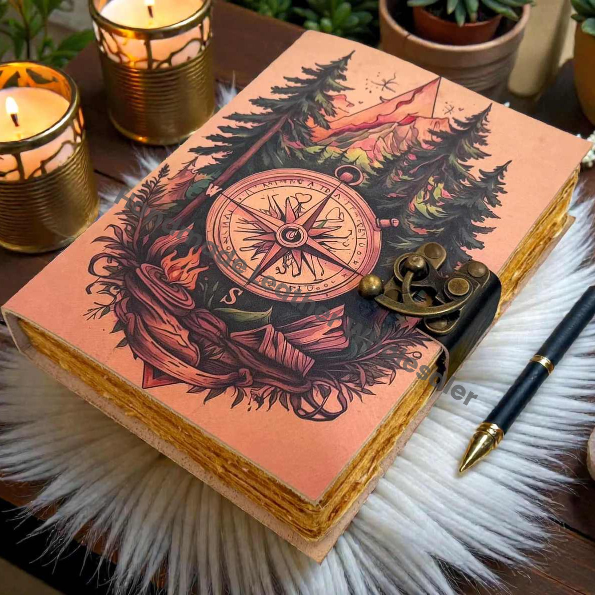 Adventure Compass Travel Diary Handmade Leather Bound Notebook - Vintage Journal Sketchbook,