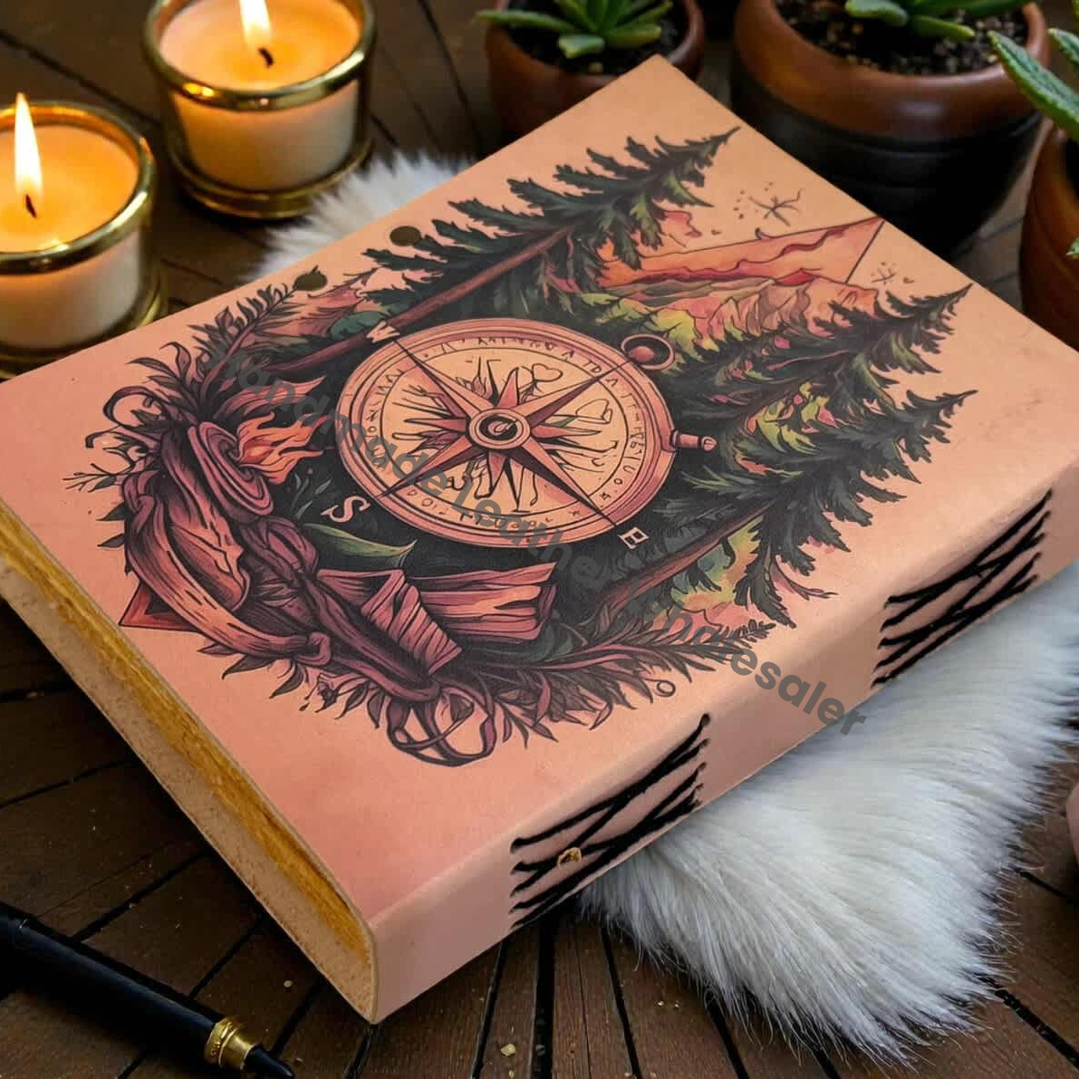 Adventure Compass Travel Diary Handmade Leather Bound Notebook - Vintage Journal Sketchbook,