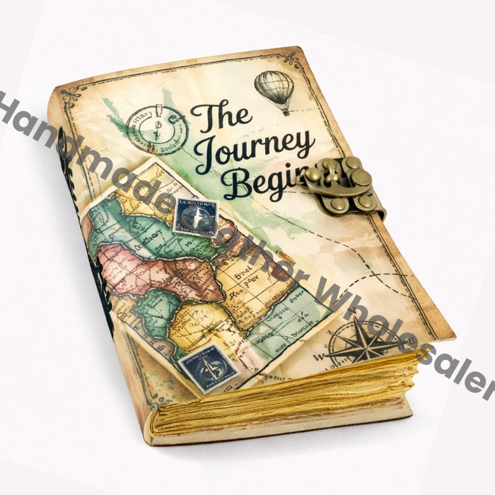 Adventures Leather Journal, Vintage Lock Grimoire, Buffalo Leather Sketchbook