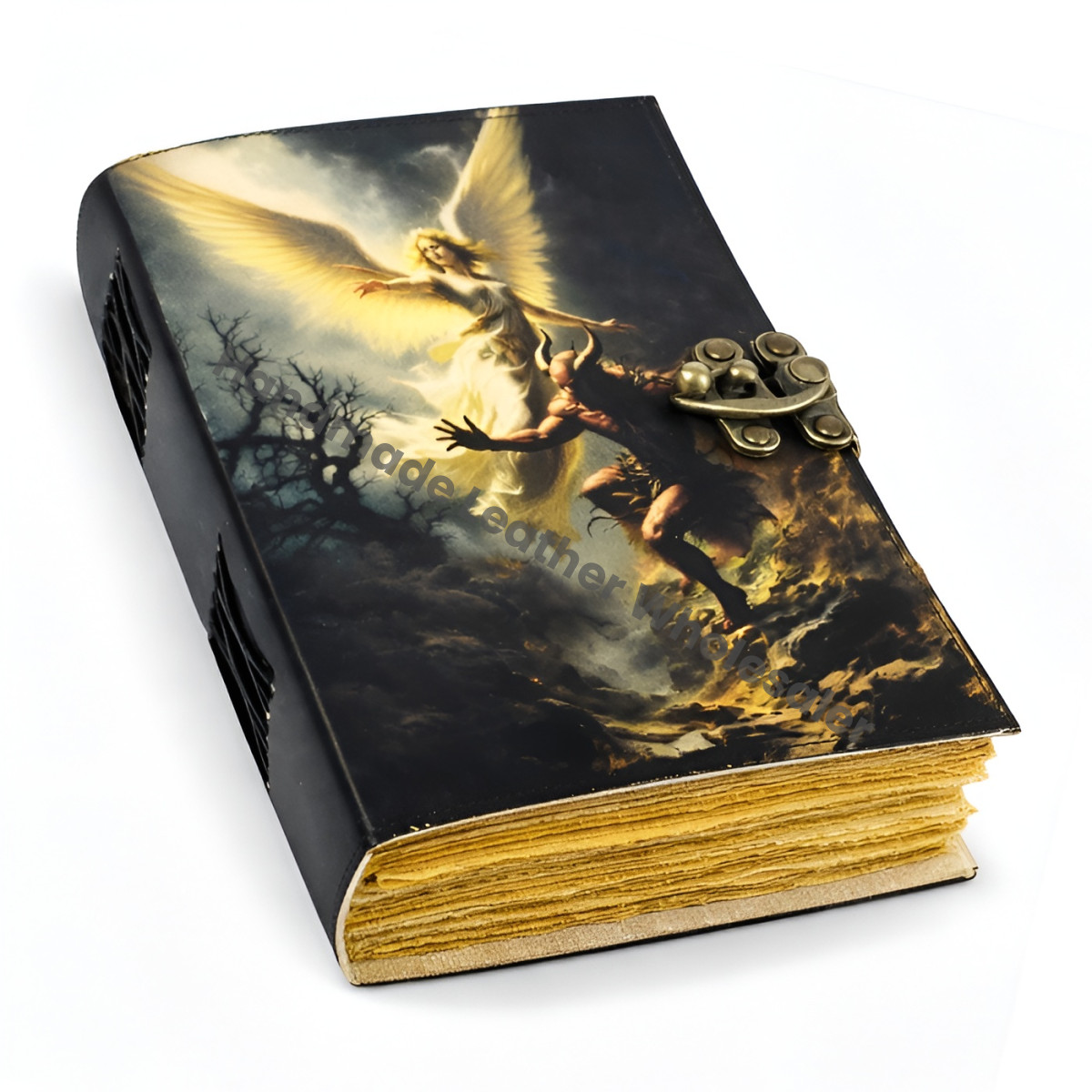 Angel Devil Fairy Handmade Leather Grimoire Book of Shadows with Lock Witchcraft Journal Spell Book Wiccan Notebook Pagan Diary Magic Gift |