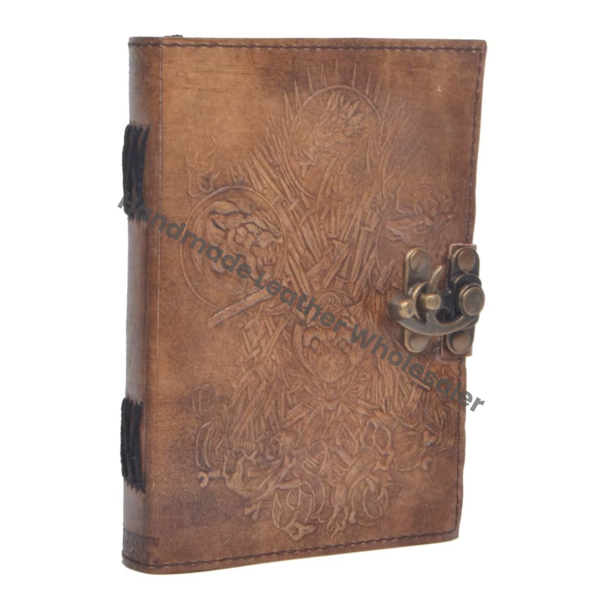 Animal Face Handmade Leather Embossed Charcoal Hardcover Blank Book Shadows Notebook Grimoire Office Diary College Poetry Sketch