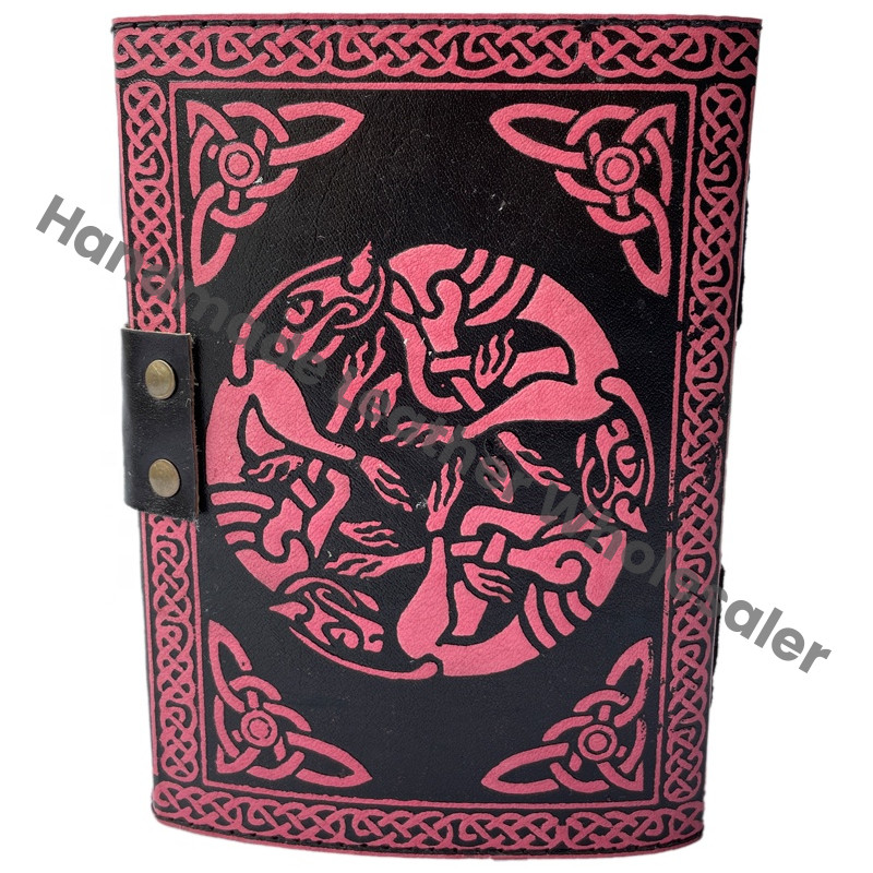 Antique Book Spell Charmed Eagle Leather Hardcover Journal Handmade Deckle Edge Paper Pink Black Embossed Vintage