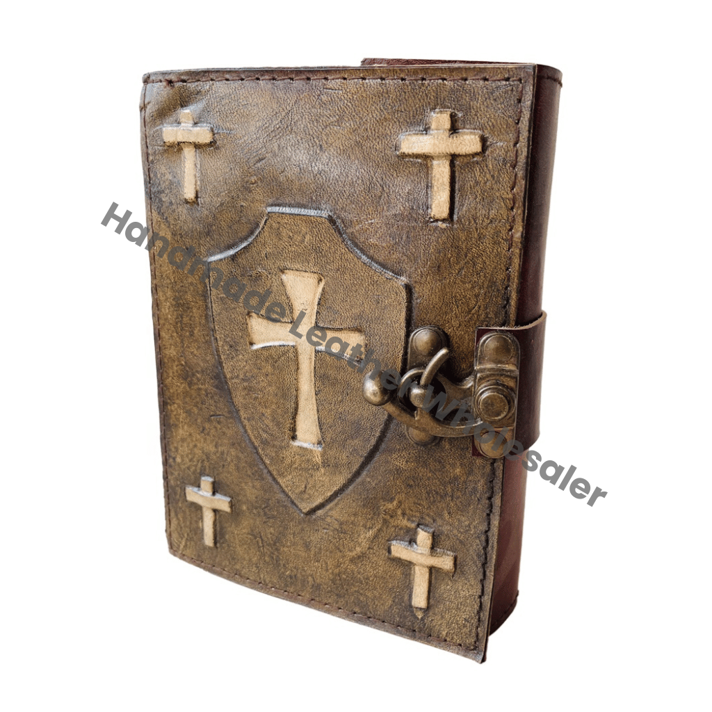 Antique Cross Handmade Hardcover Leather Notebook Thermal Binding Recyclable Handmade Paper Pages Gift Journal Office/School Use