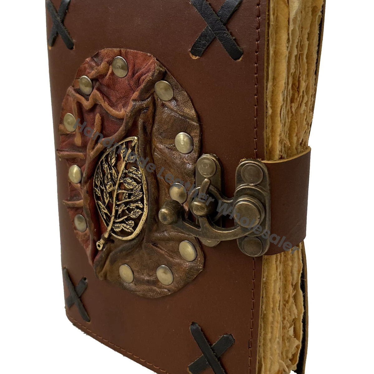 Antique Design Personalized Vintage Leather Hardcover Loose-Leaf Diary with Custom Logo and Packaging