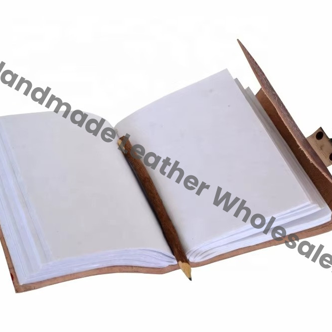 Antique Embossed Leather Journal Thermal Binding Three Stone Metal Closure Charcoal Genuine Recycled Paper Gift Writing Notebook
