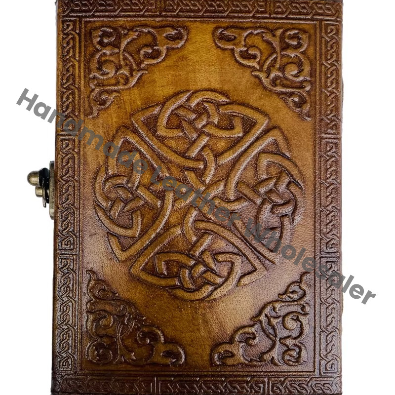 Antique Embossed Wolf Leather Journal with Metal Closure Charcoal Guest Book Handmade Paper Gift Him Day Personal Organizer