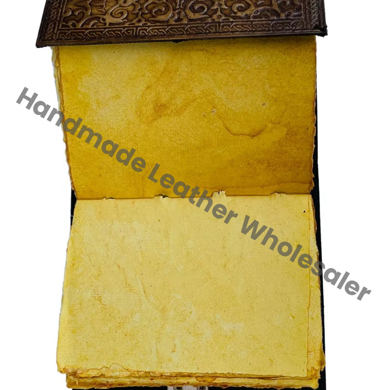 Antique Embossed Wolf Leather Journal with Metal Closure Charcoal Guest Book Handmade Paper Gift Him Day Personal Organizer