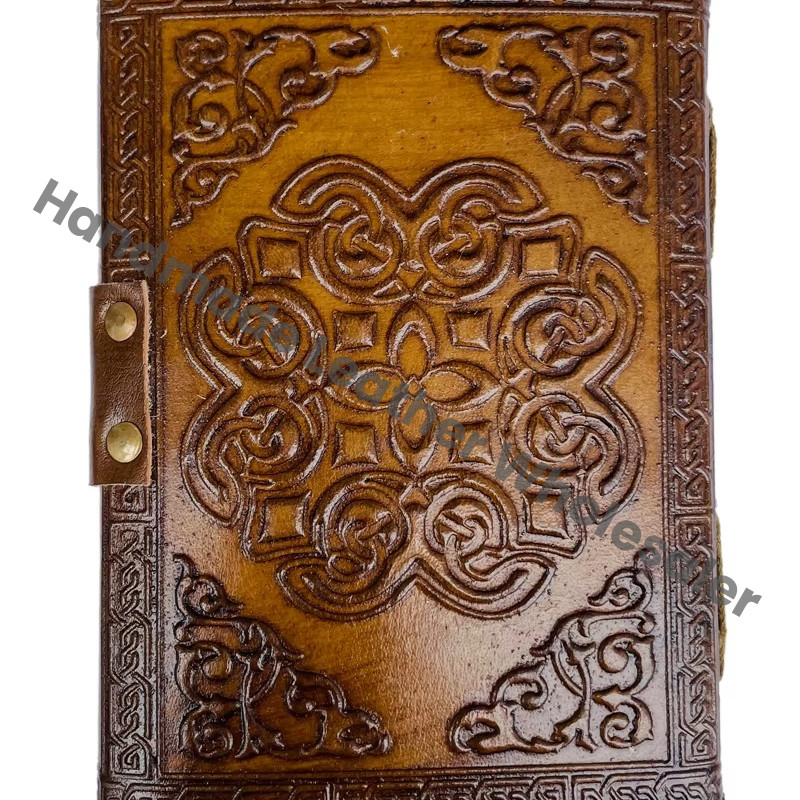 Antique Embossed Women's Face Stone Leather Journal Spiral Bound Handmade Paper Gift Organizer with Metal Closure Prop Spells