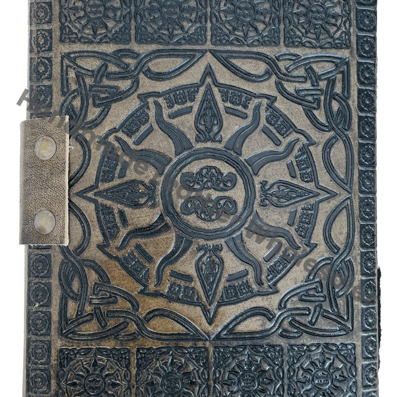 Antique Handmade Charcoal Hardcover Leather Journal Deckle Edge Paper Sketchbook Sun Embossed Vintage Charmed Gift