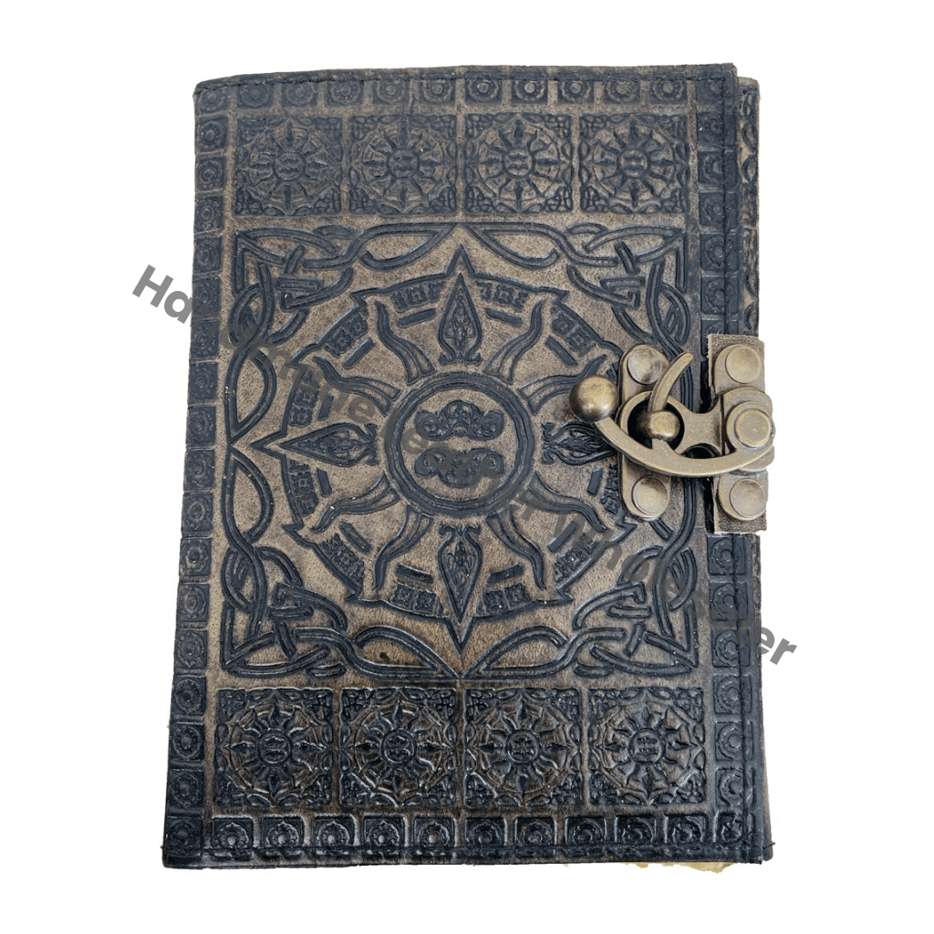 Antique Handmade Charcoal Hardcover Leather Journal Deckle Edge Paper Sketchbook Sun Embossed Vintage Charmed Gift