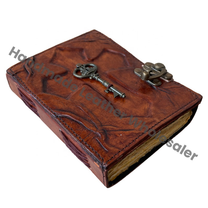 Antique Handmade Deckle Edge Paper Key Brown Vintage Leather Journal Sketchbook Thermal Gift Charmed Spell Wiccan Journals