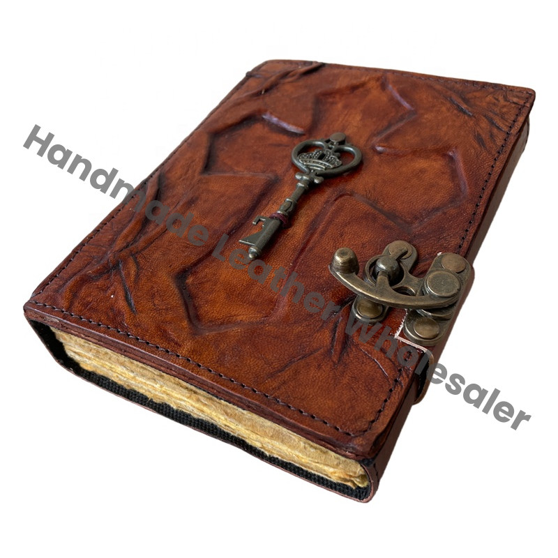 Antique Handmade Deckle Edge Paper Key Brown Vintage Leather Journal Sketchbook Thermal Gift Charmed Spell Wiccan Journals