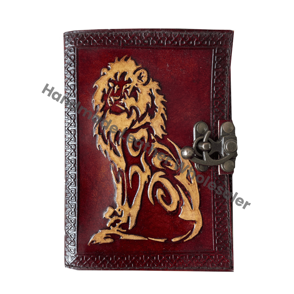 Antique Handmade LION Vintage Leather Journals Spell Wiccan Yellow Notebooks Writing Planner Deckle Paper Thermal Binding Gift