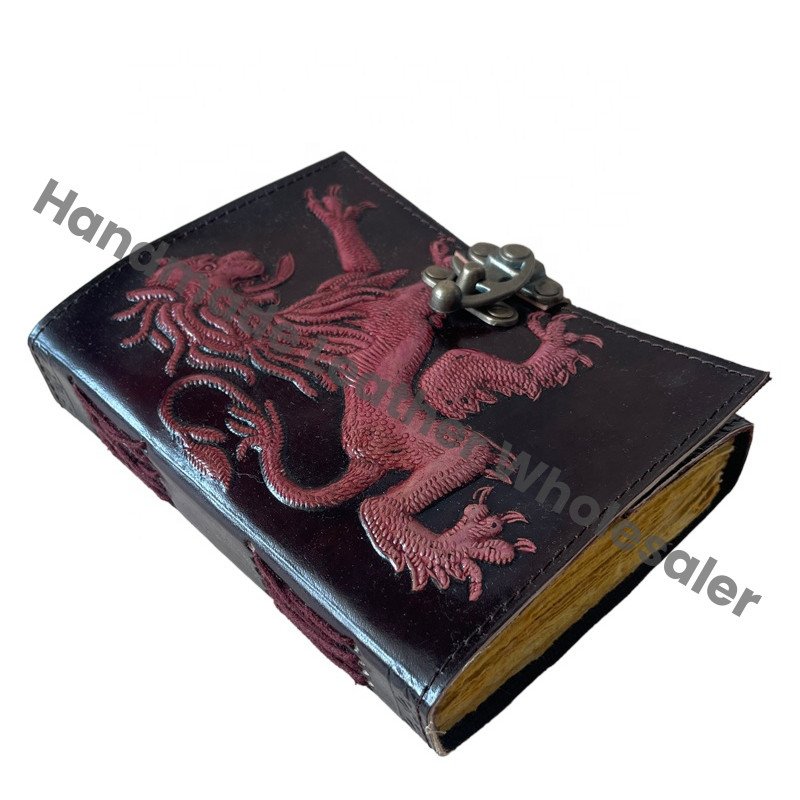 Antique Lion Leather Journal Handmade Deckle Edge Paper Red Embossed Vintage Journals Sketchbook Book of Charmed Spell planner