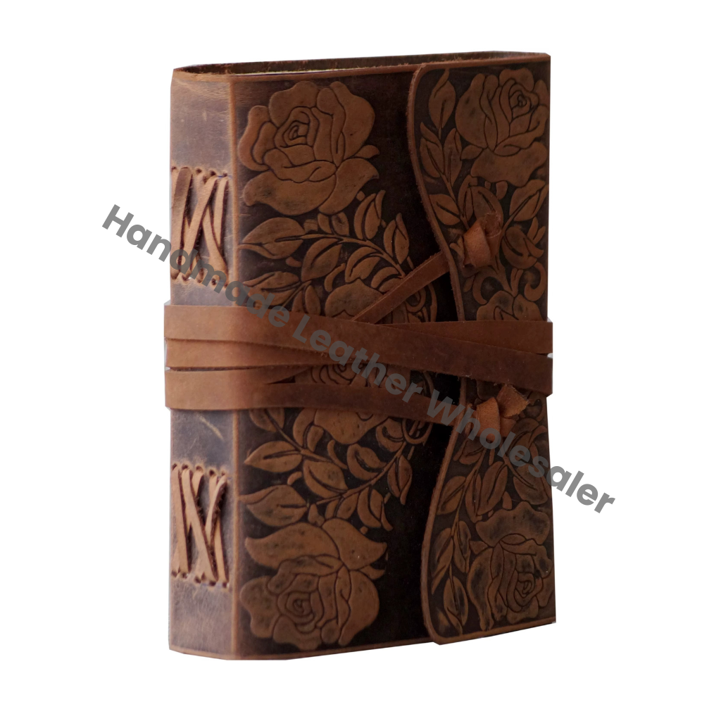 Antique Style Handmade Soft Leather Journal Rose Flower Design Eco-friendly Water Color Custom Logo Gift Travel Vintage Bound