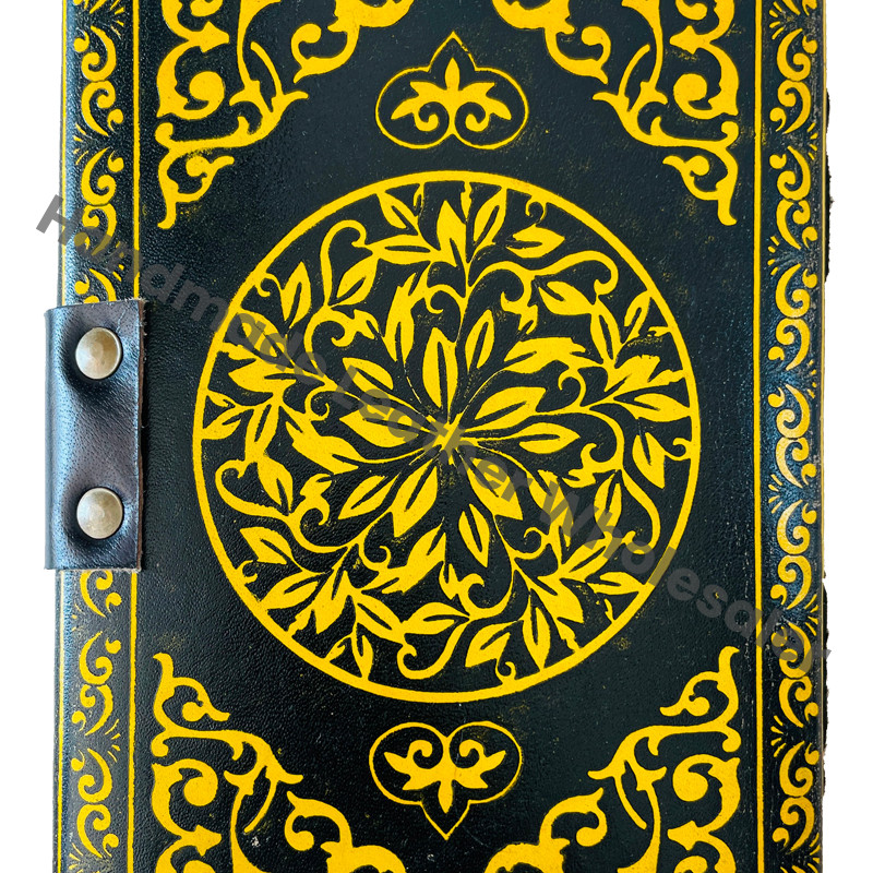 Antique Triple Moon Goddess Leather Hardcover Journal with Recyclable Handmade Paper Sheets Grimoire Gift for Women