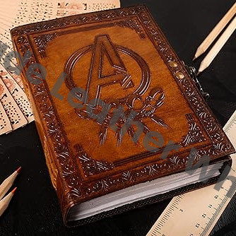Avengers Marvels Logo Embossed Vintage Leather Sketchbook Journal Writing Notebook for Men & Women Leather Bound Notebook Daily Notepad