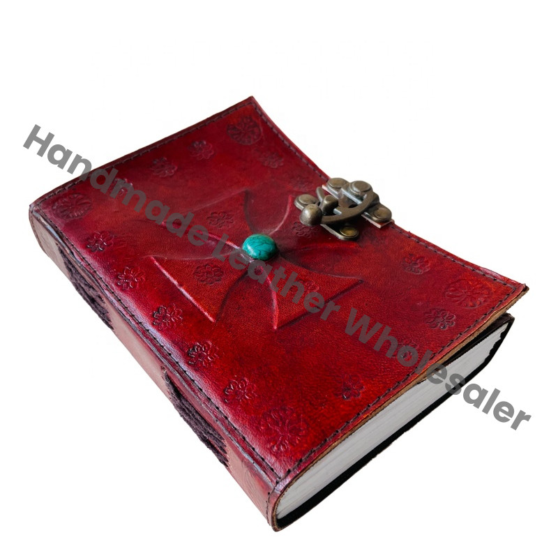 Beautiful Stone Vintage Leather Hardcover Journal Antique Handmade Cotton Paper Brown Drawing Sketchbook Custom Logo Gift