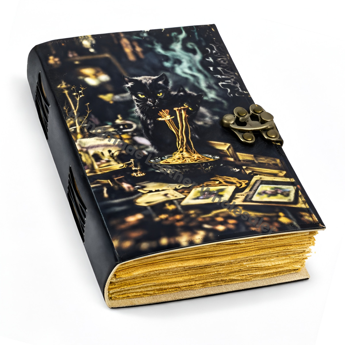 Black Cat | Full Moon Leather Spell Book | Handmade Gothic Journal | Book of Shadows for Witches Halloween gifts