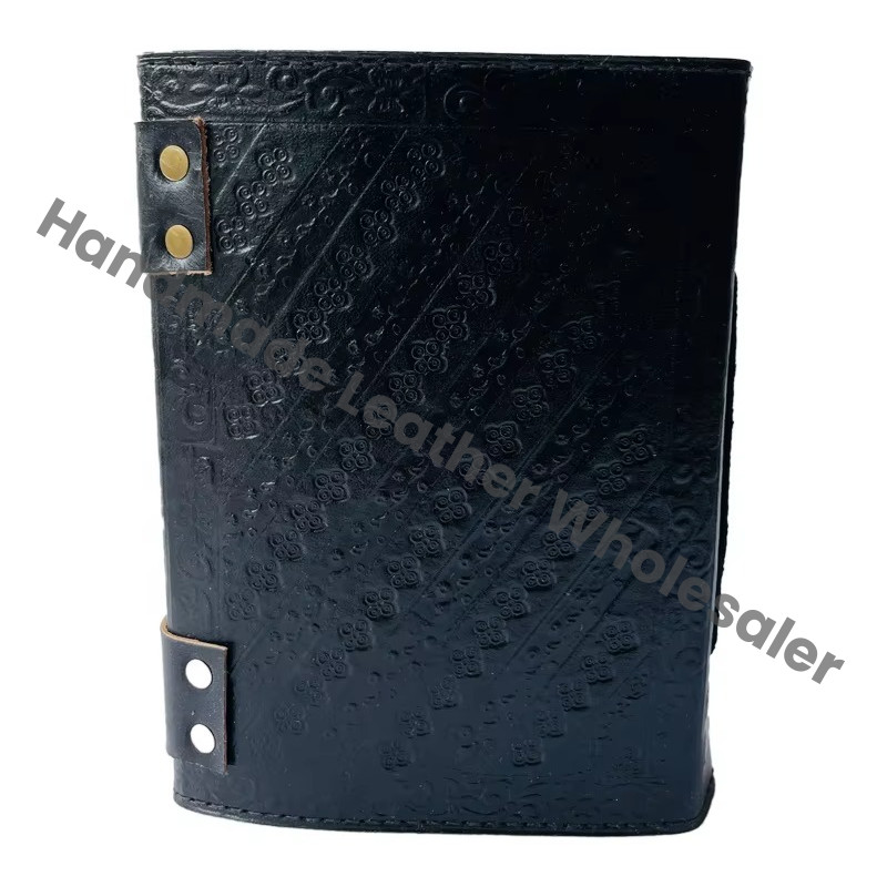 Black Leather Pentagram Diary Hardcover With Metal Clasp Sewing Binding White Papers Book Custom sketchbook