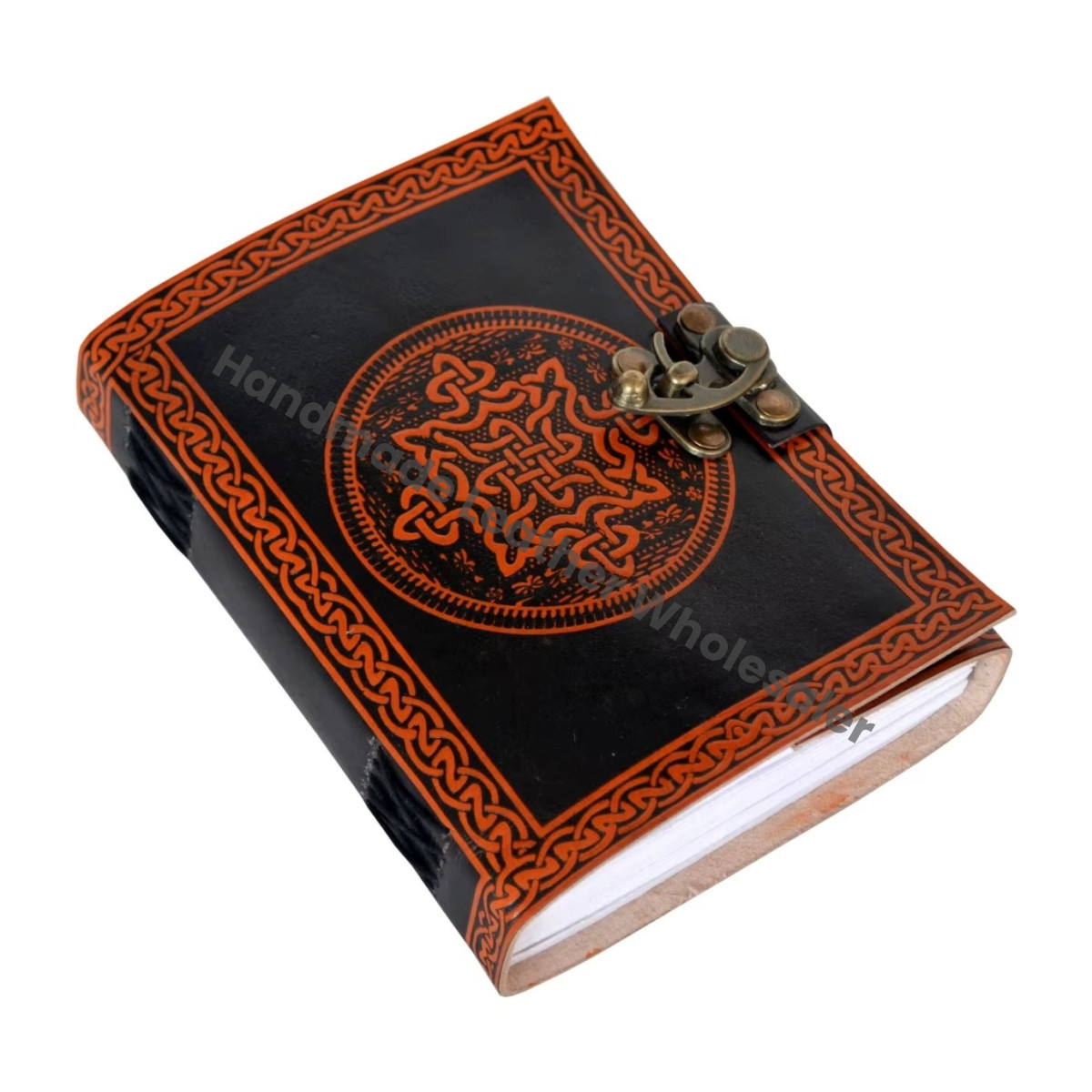 Black Orange Leather Hardcover Celtic Knot Journal Handmade Recyclable Paper Custom Logo Option Gift Travel