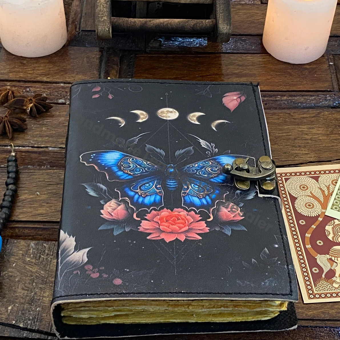 Blank Spell Book of Shadows Luna Moth Journal Witchcraft Supplies and Butterfly print Journal Handmade deckle Edge paper gifts for Men Women