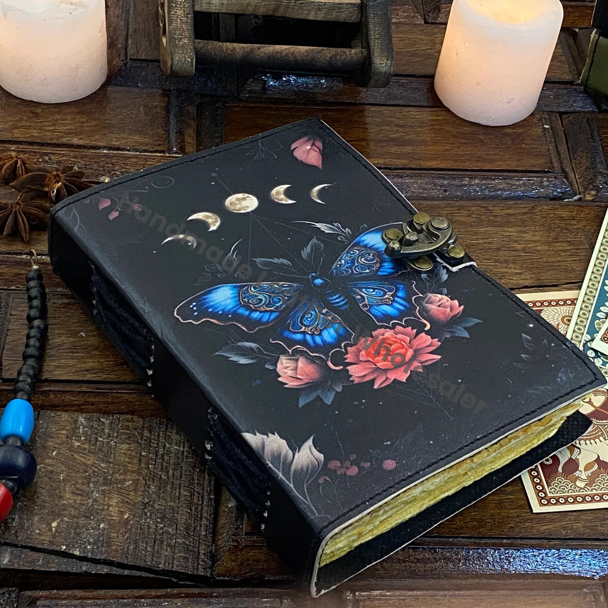 Blank Spell Book of Shadows Luna Moth Journal Witchcraft Supplies and Butterfly print Journal Handmade deckle Edge paper gifts for Men Women