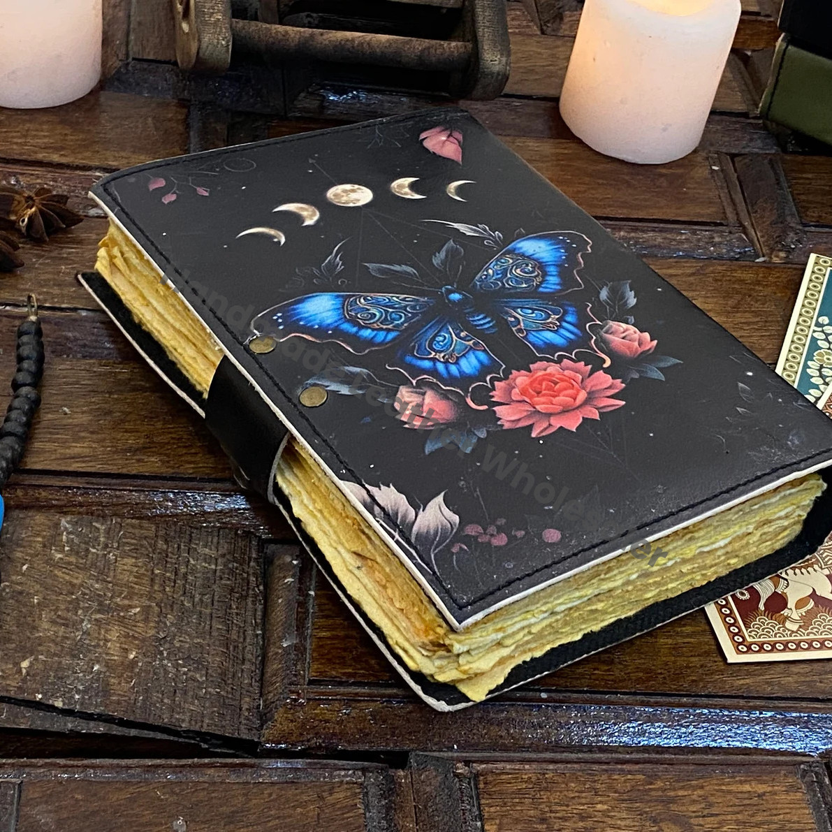 Blank Spell Book of Shadows Luna Moth Journal Witchcraft Supplies and Butterfly print Journal Handmade deckle Edge paper gifts for Men Women
