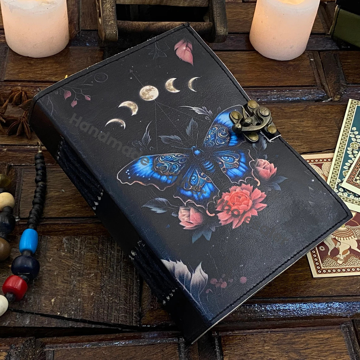 Blank Spell Book of Shadows Luna Moth Journal Witchcraft Supplies and Butterfly print Journal Handmade deckle Edge paper gifts for Men Women