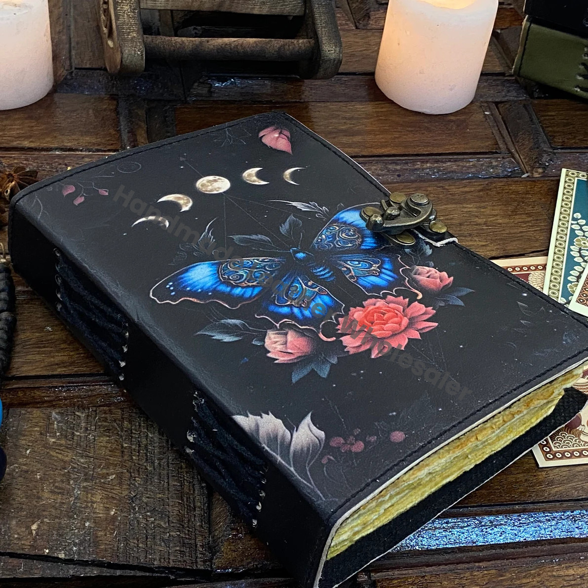 Blank Spell Book of Shadows Luna Moth Journal Witchcraft Supplies and Butterfly print Journal Handmade deckle Edge paper gifts for Men Women