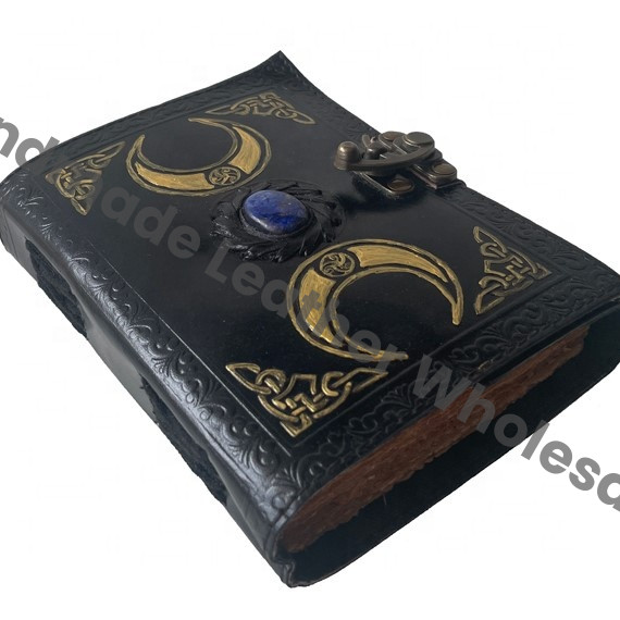 Blank Spell Book of Shadows Triple Moon Leather Journal Witch Notebook Witchy Gifts for Women Handmade Vintage Recycled Paper