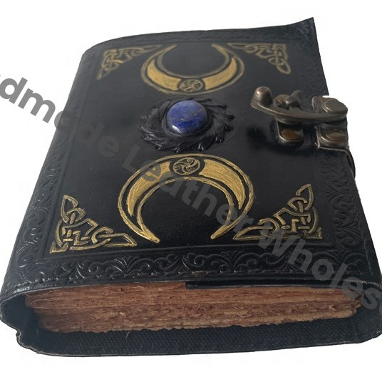 Blank Spell Book of Shadows Triple Moon Leather Journal Witch Notebook Witchy Gifts for Women Handmade Vintage Recycled Paper