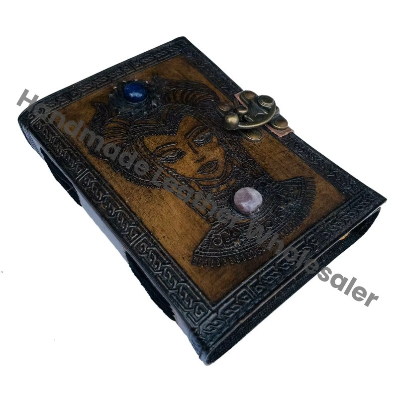 Blank Spell Stone on Women Book of Shadows Journal With Lock Clasp Prop Vintage Leather Diary Embossed Wiccan Notebook Daily