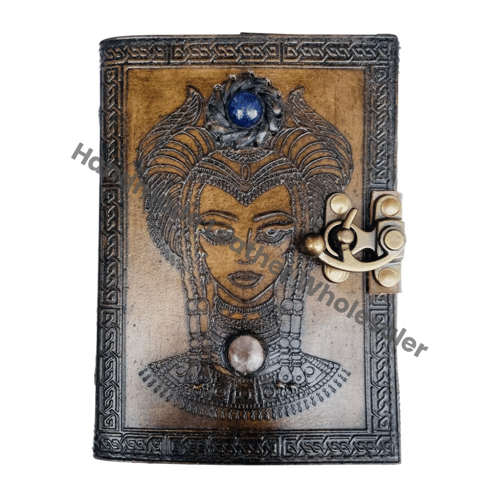 Blank Spell Stone on Women Book of Shadows Journal With Lock Clasp Prop Vintage Leather Diary Embossed Wiccan Notebook Daily