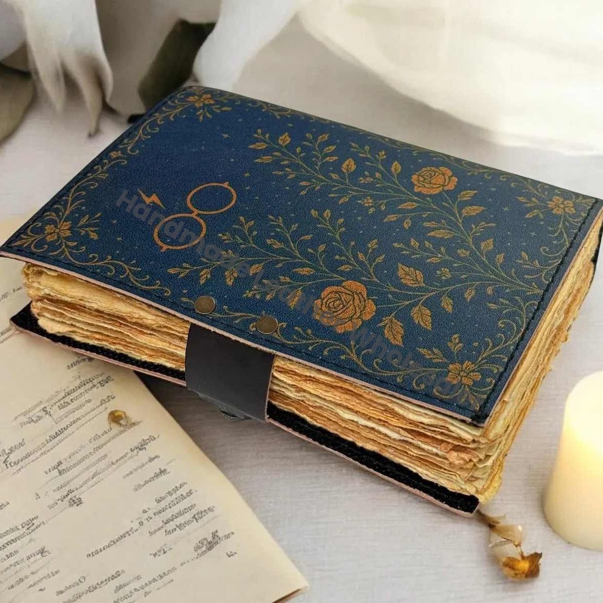 Blue Owl Leather Journal – Vintage Handmade Notebook with Lock | Embossed Owl Diary | Refillable Writing Journal Gift for Writers & Artists