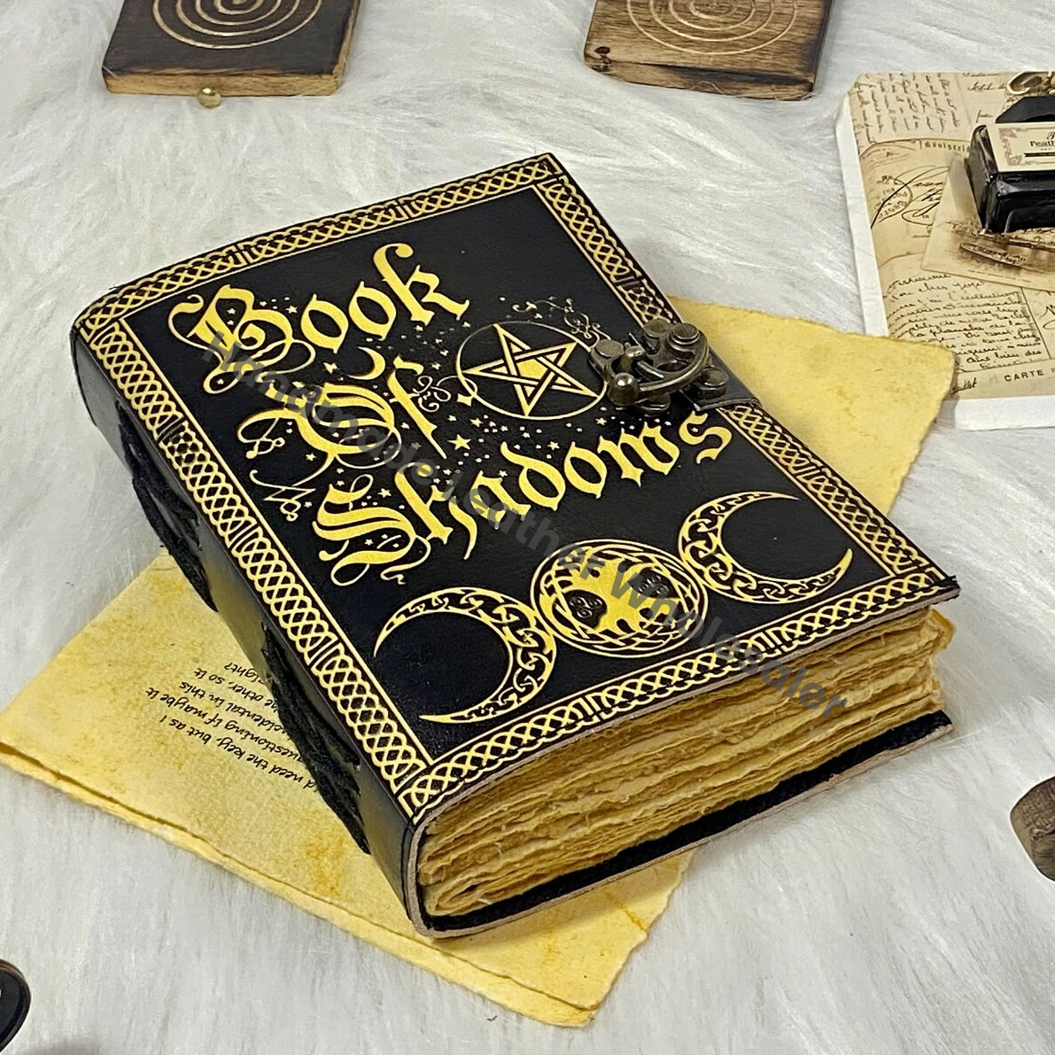 Book of Shadows : Handmade Leather Grimoire Journal with Deckle Edge Paper