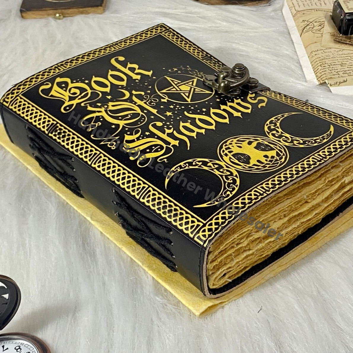 Book of Shadows : Handmade Leather Grimoire Journal with Deckle Edge Paper