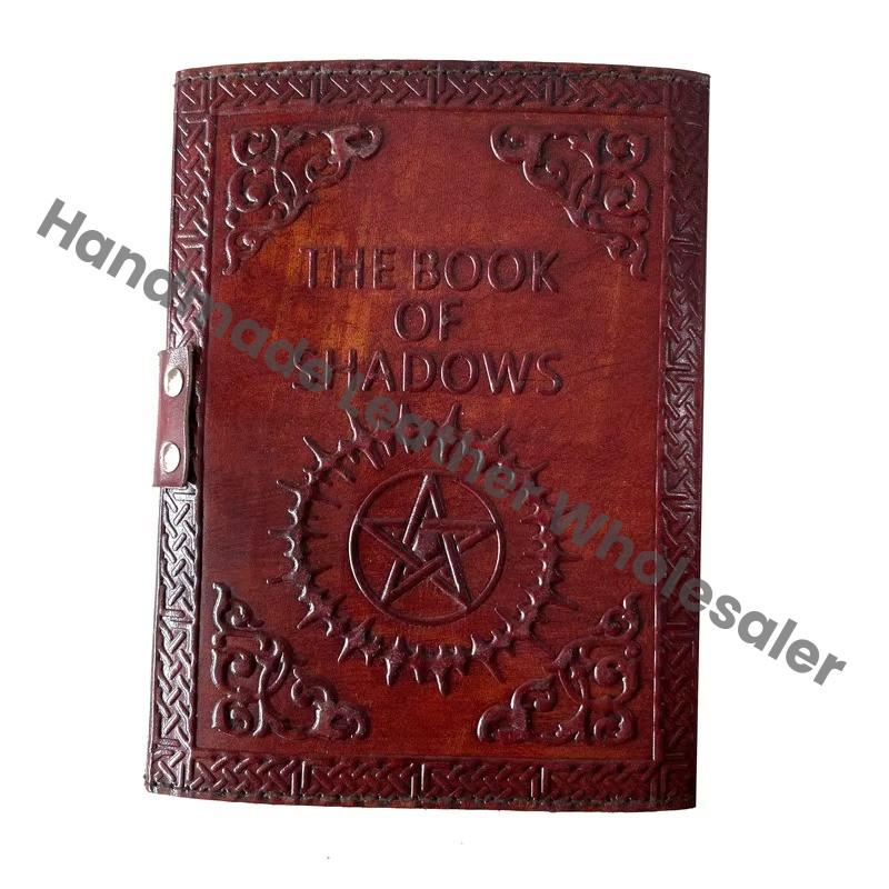 Book of Shadows Leather Journal with Semi Precious Stone Lock Closure Antique Deckle Edge Paper Grimoire Journal, Tr