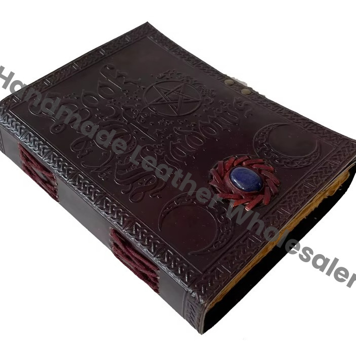 Book of Shadows Stone Leather Journal Spiral Binding Bound Custom Notebook with Craft Paper Cheap Price Blank Journal