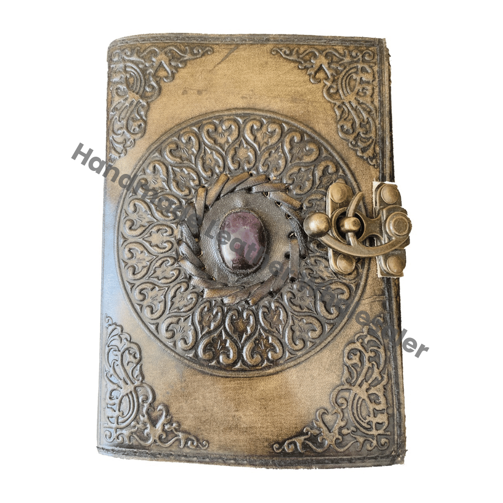 Book of Shdaows Deckle Edge Paper C Lock Notebook Organizer Embossed Leather Semi Stone Unlined Journal with Clasp Black