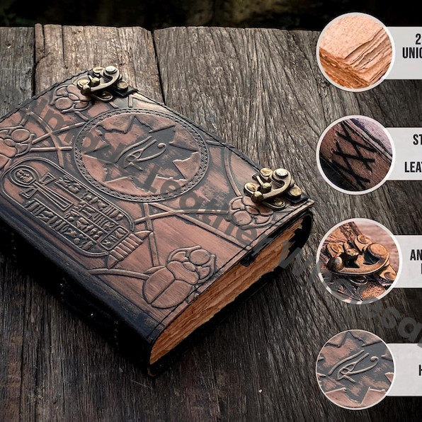 Book of the Dead Grimoire | Handmade Leather Journal, Egyptian Prop Replica Notebook